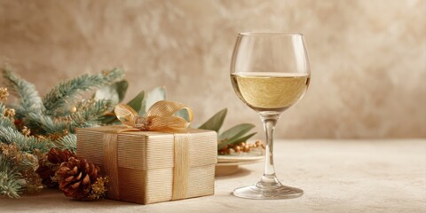 Holiday celebration wine glass festive table setting still life cozy interior close-up seasonal joy
