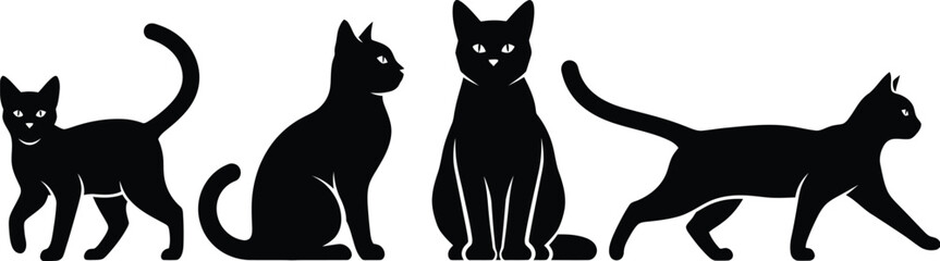 Black cat vector silhouettes set feline animal illustration art