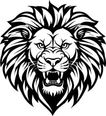 Obraz premium Lion Head Silhouette Vector – Black Icon and Logo Design
