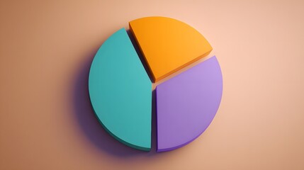 Obraz premium Three dimensional representation of a circular graph divided into three distinct colored sections