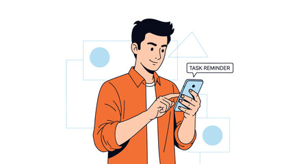 A man using his smartphone to manage tasks and reminders in a modern design