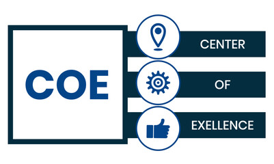 COE - Center of Excellence acronym. business concept background. vector illustration concept with keywords and icons. lettering illustration with icons for web banner, flyer