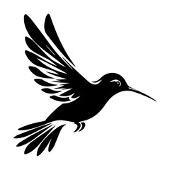 Fototapeta premium Hummingbird in Flight Silhouette: Elegant Black Bird Design.