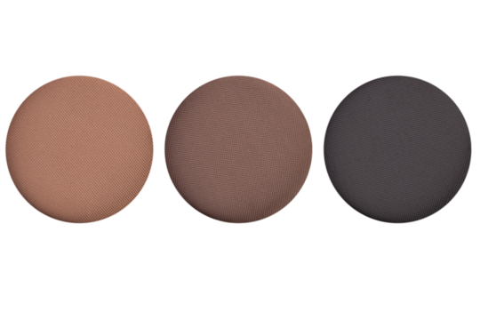 Trio of cosmetic shades for eyes or brows on transparent background.