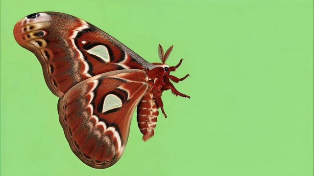 Atlas Moth Close-up on Green Background.