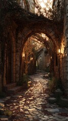 Fototapeta premium Cobblestone alleyway sunlight