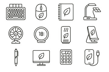 Vector icons eco thermostat icon air office phone portable fan solar calculator
