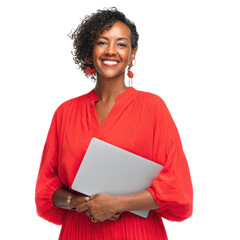 Confident Professional with Laptop: A self-assured woman, radiating competence and poise, clutches a sleek laptop, embodying modern professional success.