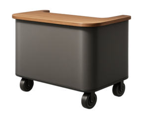 Mobile reception desk on wheels, ideal for versatile spaces in a cottage.