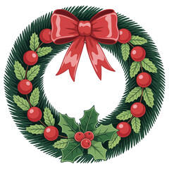 Christmas Wreath with Red Bow with Transparent Background