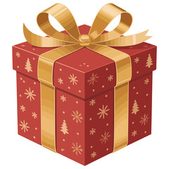 Christmas Present Box with Golden Bow with Transparent Background