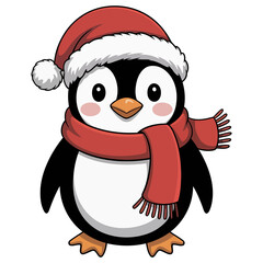 Cute Penguin Wearing Santa Hat with Transparent Background