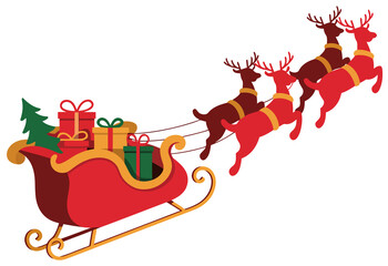 Santa Sleigh with Gifts and Tree with Transparent Background