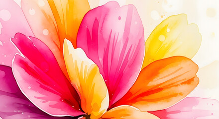 Watercolor painting of a vibrant flower with pink, orange, and yellow petals