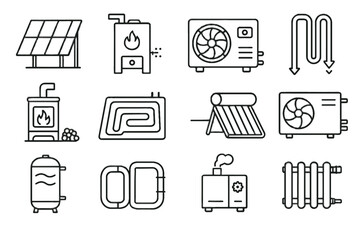 Heating district thermal stove icons icon vector pellet tank wood renewable water
