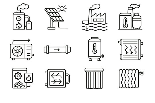 Water heater heat pump vector thermal furnace icons renewable unit hybrid heating