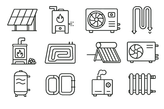 Heating district thermal stove icons icon vector pellet tank wood renewable water