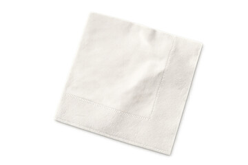 White paper napkin folded for dining table setting, clean disposable hygiene product, transparent background