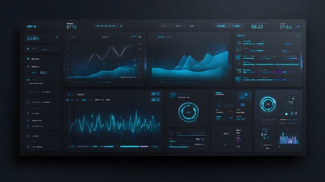 Digital interface displays complex financial performance metrics with glowing data visualizations
