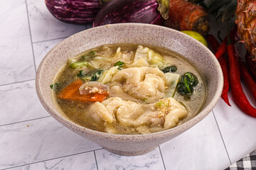 Chinese wonton soup with dumplings