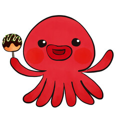 たこ焼きを持ったタコのイラスト