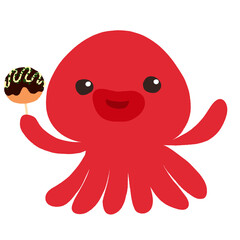 たこ焼きを持ったタコのイラスト