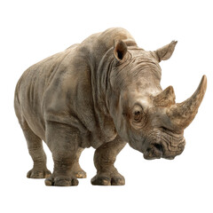 Obraz premium Powerful Rhinoceros Portrait: A close-up shot showcasing the robust build and formidable horn of a magnificent rhinoceros, embodying strength and the raw beauty of the natural world.