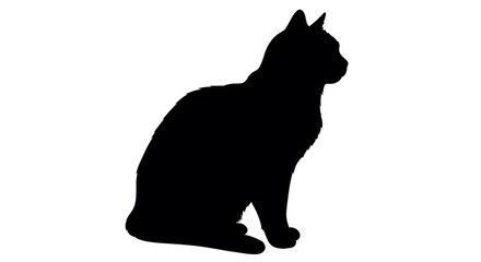 Cat pet animal Sitting Silhouette on White Background