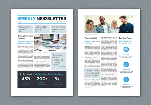 Bold Newsletter Layout with Blue Accents