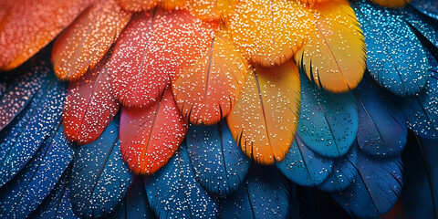 Close Up Shot Of Colorful Feather Detail With Sequins And Intricate Patterns