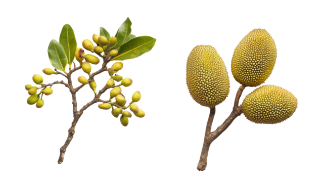 Two australian banksia flower spikes and a branch of berries isolated on transparent background