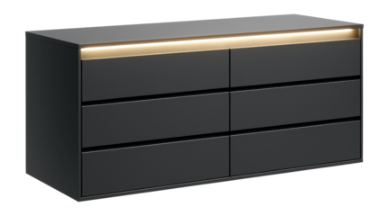 A dresser featuring built-in LED lights for ambient illumination and modern style.
