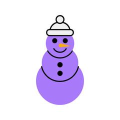Purple snowman character illustration, hat and buttons, cute kids artwork, cozy winter season mascot, friendly holiday vector