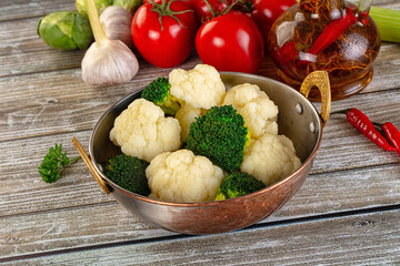 Vegan cuisine Steamed cauliflower and broccoli cabbage