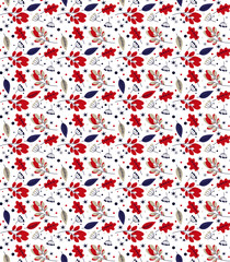 Winter Seamless Vector Floral Pattern with  Branches, Leaves and Stars on a White Background.	