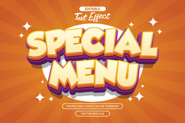 Special menu editable text effect with 3d cartoon text style and with orange comic background