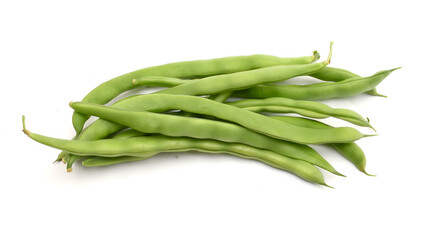 Fototapeta premium Pile of fresh green french beans isolated on white background
