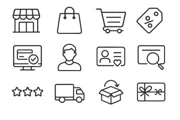 Vector discount online avatar ecommerce grid cart bag gift loyalty icons tag