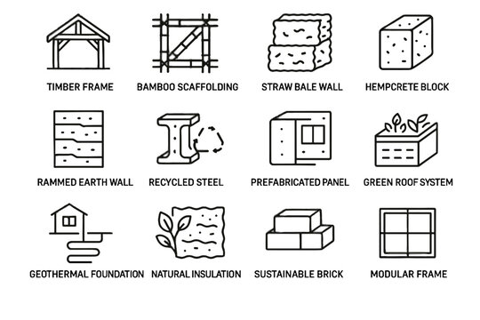 Icon scaffolding wall brick vector eco construction icons timber geothermal beam recycled