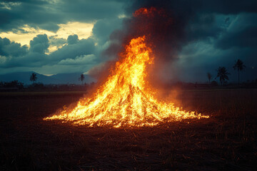 Traditional Thai Funeral Pyre Glows in Haunted Silence