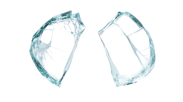 Two cracked glass shards isolated on transparent background