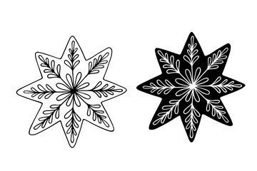 Obraz premium Sketch of a honey cookie silhouette in the shape of a star or snowflake. Vector graphics.