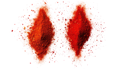 Two abstract red flame shapes with sparkling particles isolated on transparent background