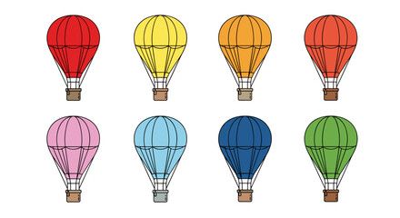 Colorful Hot Air Balloons Ascending in a Sky Scene: Fun Transport for Travel, Festival Adventures, and Celebratory Events, Perfect for Graphic Design, Illustration, Children's Projects, Website Backgr
