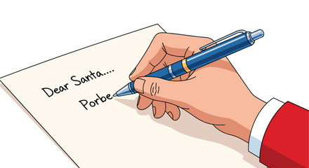 Handwriting Holiday Wishes: Santa Claus Letter Writing in Festive Red, Preparing Christmas Wishlist for December Celebration, Capturing Childhood Dreams with Ink Pen, Holiday Card Illustration, Gift R