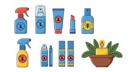 Mosquito Repellent Products Collection: Sprays, Lotions, Sticks & Candle for Insect Bite Prevention, Summer Outdoor Activities, Health & Safety, Vector-Borne Disease Control, Zika, West Nile, Dengue P