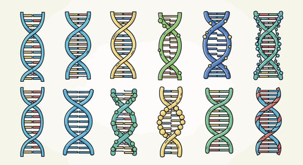 DNA Structures Displayed as Scientific Representations in Biology and Genetics Research, Ideal for Biotechnology Presentations and Pharmaceutical Marketing with Colorful, Modern, and Creative Design E