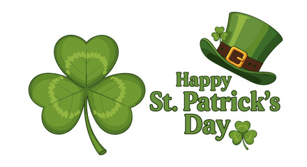 Festive St. Patrick's Day Celebration with Green Shamrock, Leprechaun Hat and Holiday Greetings, for Irish Culture and Luck, Seasonal Festivities, Backgrounds, Greetings, Graphic Design, Illustrations