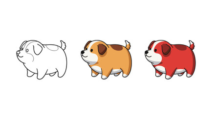 Fototapeta premium Adorable cartoon puppies in different colors and outline variations.