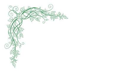 Elegant green vine corner ornament with swirling leaves and tendrils.